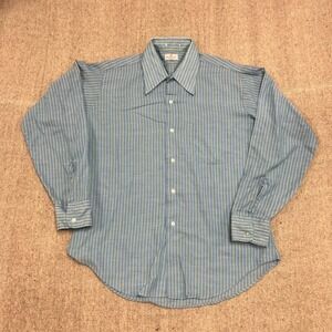 Vintage Saxon Button Up Shirt Mens Large Blue 1960s Long Sleeve Striped